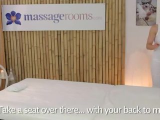 Hot masseuse oils and fucks dick on massage table
