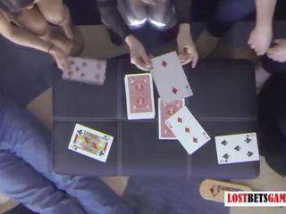 2 youngsters and 3 girls playing some striptiz games
